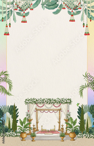 Fotografía Traditional Indian pattern wedding invite template