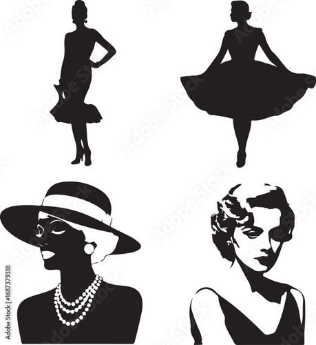 Elegant women in classic attire silhouette fashion