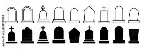 Collection of Tombstone and Gravestone Icons in Black and White