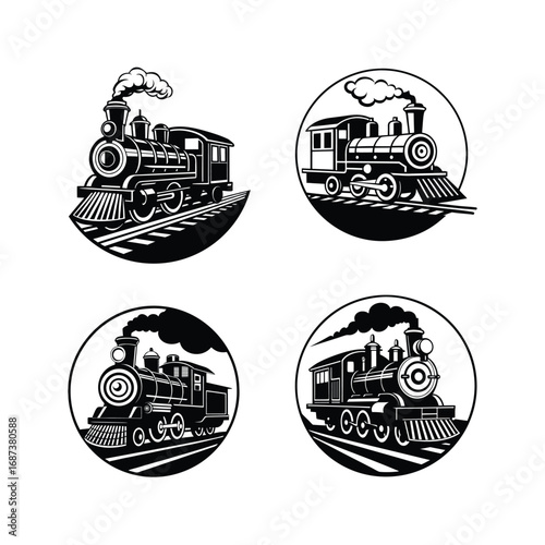 Black white silhouette vintage  design train