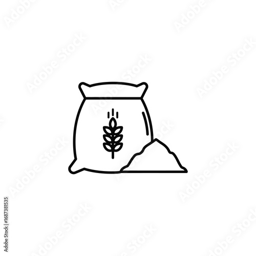 Flour Sack Icon with Wheat Symbol for Baking, Agriculture, and Food Production