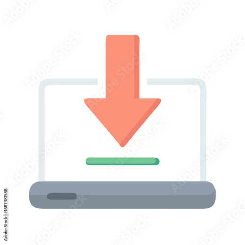 Digital download icon with a downward arrow pointing into a laptop computer screen