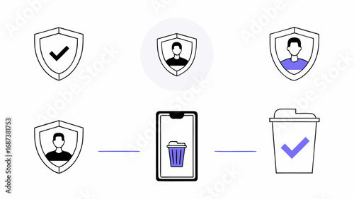 Digital security and privacy concept with user protection and data deletion icons