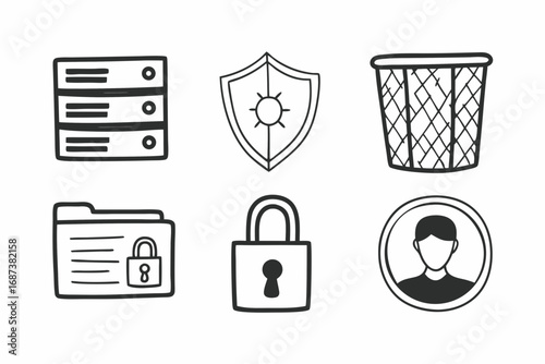 Hand drawn icons representing data security privacy and access management