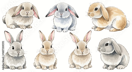 Adorable bunny collection, showcasing a variety of rabbit breeds in a charming display.