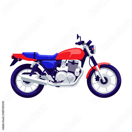Red and Blue Motorcycle Illustration with Classic Design Elements