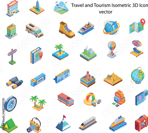 Travel and Tourism Isometric 3D Icon Set