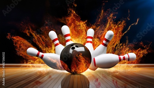Wallpaper Mural flaming bowling pins and ball knocked down in dramatic action shot Torontodigital.ca