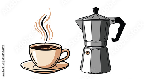 Enjoy hot aromatic coffee brewed traditionally with a classic moka pot for a delicious morning ritual