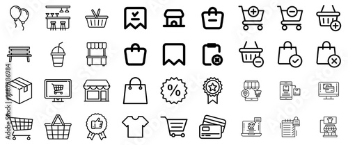 E-commerce and Shopping Icons: A Comprehensive Collection of Line Art Graphics