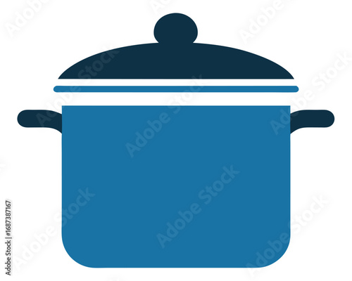 Illustration of a blue cooking pot with a lid on white background