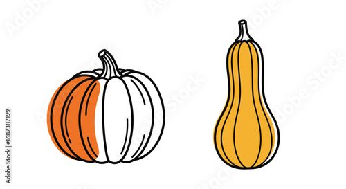 Festive pumpkin patch illustration for autumn crafts and seasonal designs with orange and yellow gourds