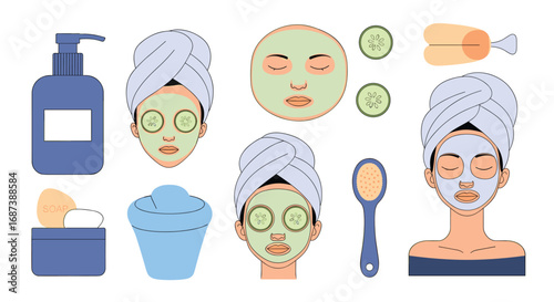 Relaxation and skincare routine with face masks and spa essentials for self care