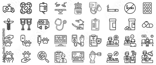 Medical and Healthcare Icons: A Comprehensive Collection of Line Art
