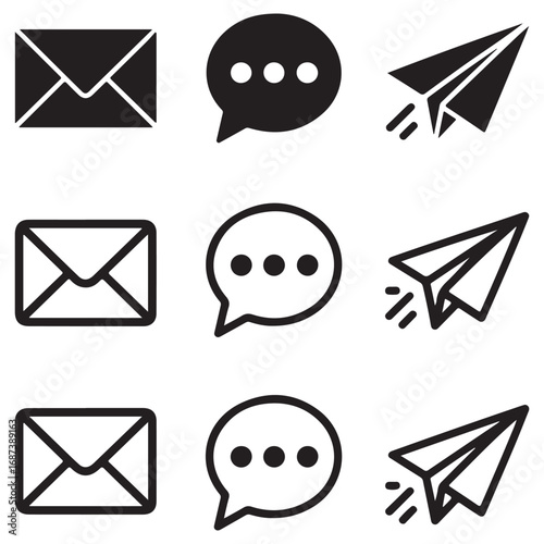 Collection of 9 Icons for Communication Messaging and Travel Concepts message mail