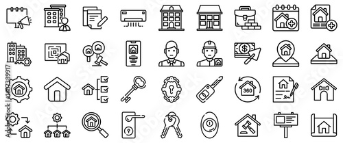 Real Estate Icons: Buildings, Keys, Money, and More