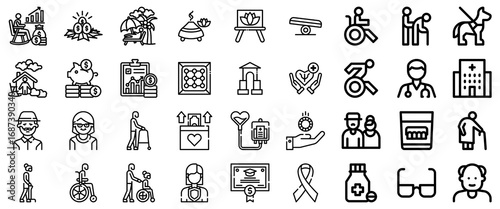 Senior Care, Health, and Financial Icons: A Comprehensive Collection