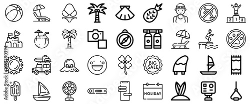 Summer Vacation and Beach Activities Icon Set