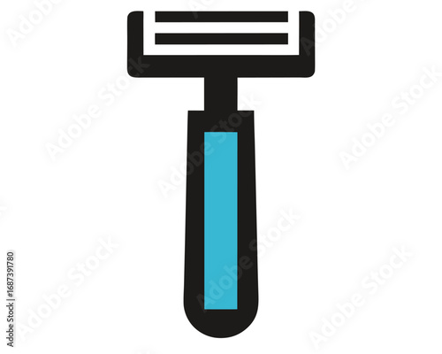 Simple shaving razor icon with blue handle on white background