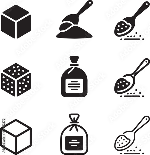 Sugar Icons Cube Spoon Bag Pile Solid Outline sweet granulated