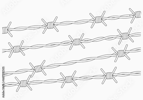 Barbed wire fence pattern isolated on white background