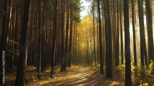 Autumn Forest Path: Sunlit Woods