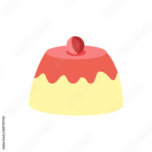 A classic Italian dessert which is  panna cotta with strawberry sauce.