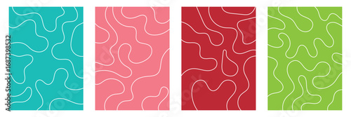 groovy organic lines, fluid, curved, wiggling stripes, waves vector seamless patterns set. liquid, funky chaotic ornaments, funky backgrounds. doodle, uneven hand drawn wavy, winding twisted lines .