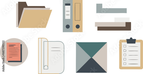 Variety of Business Documents and Folders in Flat Style Illustration on White Background