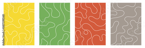 groovy organic lines, fluid, curved, wiggling stripes, waves vector seamless patterns set. liquid, funky chaotic ornaments, funky backgrounds. doodle, uneven hand drawn wavy, winding twisted lines .