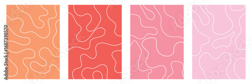 groovy organic lines, fluid, curved, wiggling stripes, waves vector seamless patterns set. liquid, funky chaotic ornaments, funky backgrounds. doodle, uneven hand drawn wavy, winding twisted lines .