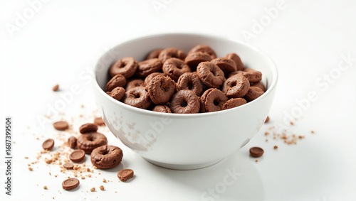 Chocolate cereal in a bowl for breakfast