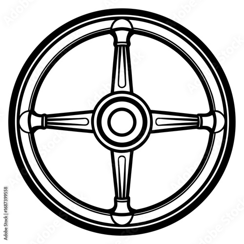 Black and white ship wheel illustration