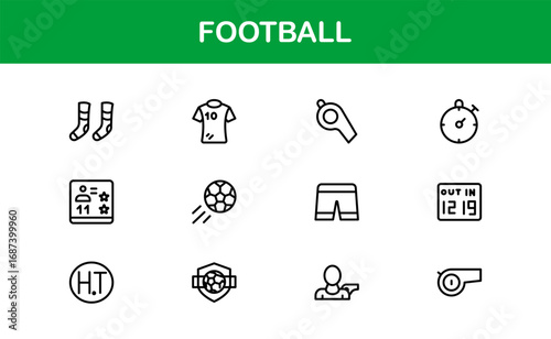 Football Line Icon Set – Professional Modern Vector Symbols for Sports Enthusiasts, Minimal Outline Icons for Club, League, and Tournament Designs