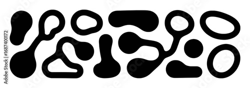 Abstract Black Organic Shapes Connected on White Background