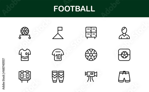 Football Line Icon Set – Professional Modern Vector Symbols for Sports Enthusiasts, Minimal Outline Icons for Club, League, and Tournament Designs
