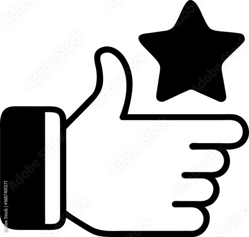Line icon of a thumbs up with a star. Symbol for positive feedback, best rating, customer satisfaction, and user approval. 716