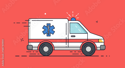 Ambulance in Motion, Urban Environment, Illustration, Quick Response Concept