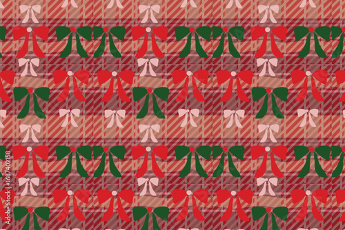 Plush Velvet Bow and Classic Plaid Background Christmas Seamless Pattern on  Classic Plaid Texture Background
