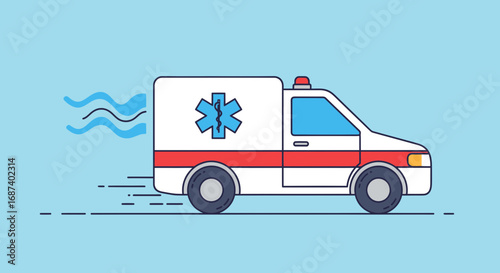 Ambulance Responding Quickly in Urban Environment - Illustration of Medical Transport Vehicle