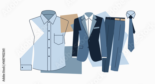 Business Attire Showcase, Office Environment, Illustration, Modern Design Concept