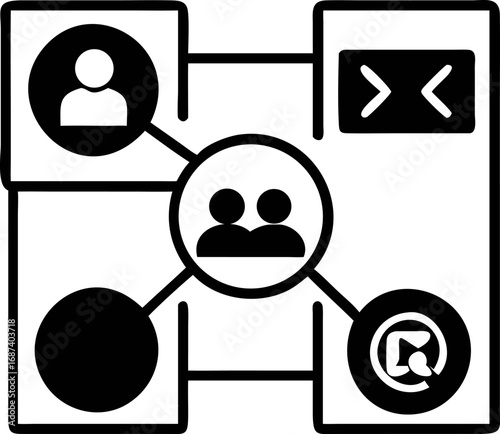 Conceptual illustration Connecting users and ideas. Depicting communication and collaboration, showcasing interaction and sharing within a digital ecosystem