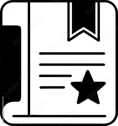 Icon of a document with a star. Suitable for certificates, awards, or achievements. Perfect for web design, presentations and other visual communication projects