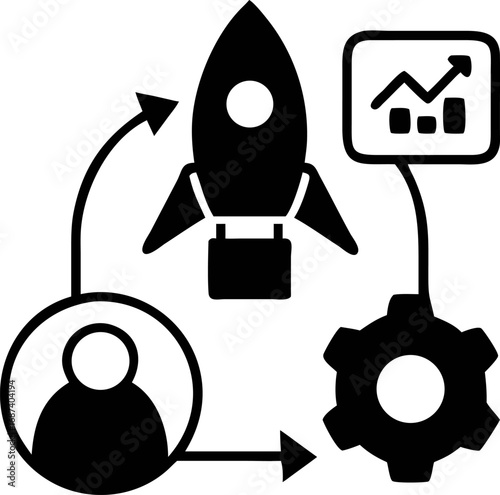 Boost your business strategy with a dynamic approach Rocket launch, teamwork, and strategic gear for optimized growth and success in market