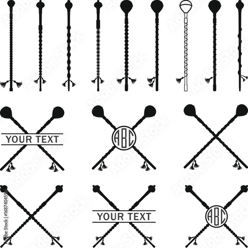 Drum Major Baton Silhouette File, Marching Band Set SVG, Black and white vector Illustration