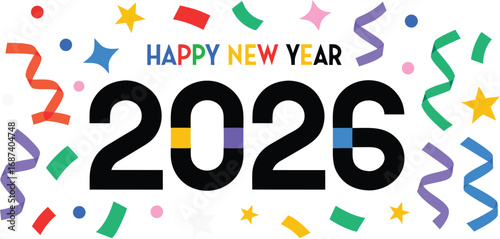 Happy New Year 2026 Festive Celebration Decorations