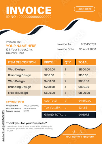 A new invoice design with good quality print ready	