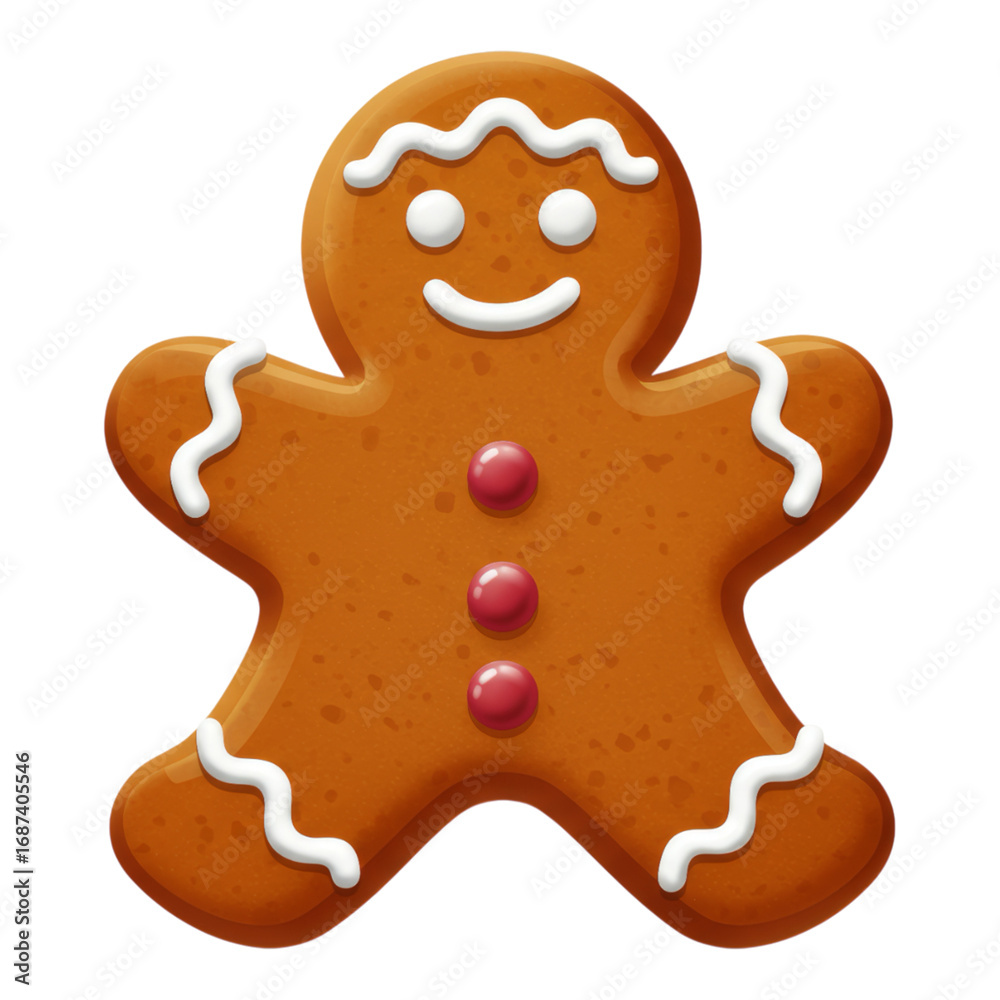 Obraz premium Classic gingerbread man cookie with white icing and candy buttons transparent background