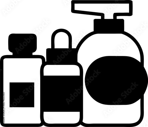 Conceptual illustration featuring three distinct containers, potentially holding skincare products or cosmetic solutions for personal care