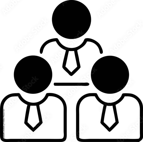 Teamwork concept illustration Three stylized figures in suits and ties representing a collaborative group or business hierarchy, suggesting connection and unity in a professional setting
